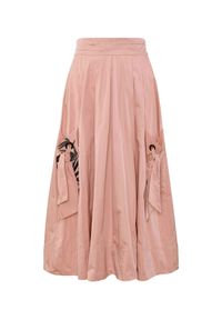 CATERINA - Różowa spódnica midi z kieszeniami. Kolor: różowy, wielokolorowy, fioletowy. Materiał: tkanina. Wzór: nadruk. Sezon: lato. Styl: klasyczny #1