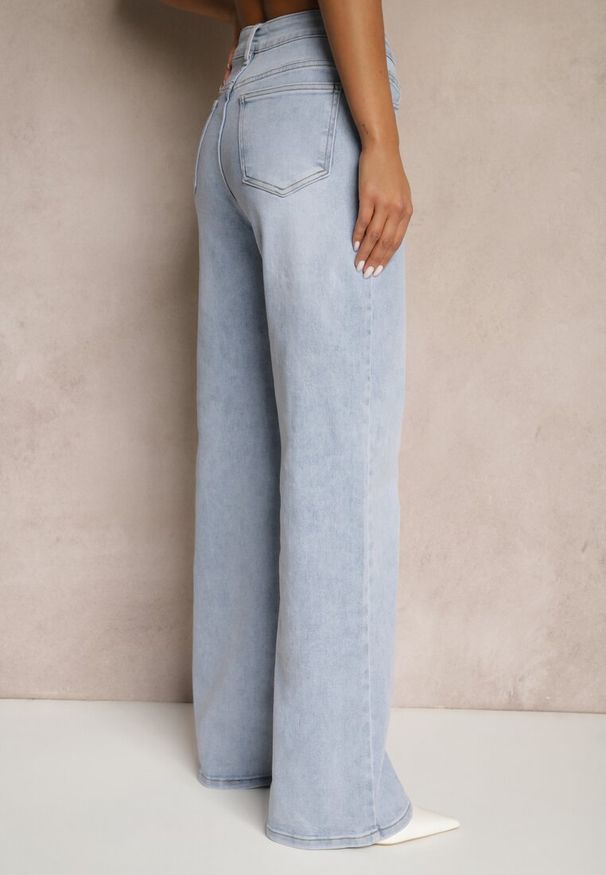 Renee - Niebieskie Jeansy z Wiskozą i Bawełną High Waist o Szerokim Kroju Helviola. Okazja: na co dzień. Stan: podwyższony. Kolor: niebieski. Styl: casual