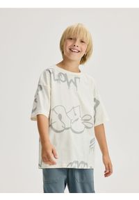 Reserved - Bawełniany t-shirt z nadrukiem - złamana biel. Materiał: bawełna. Wzór: nadruk #1