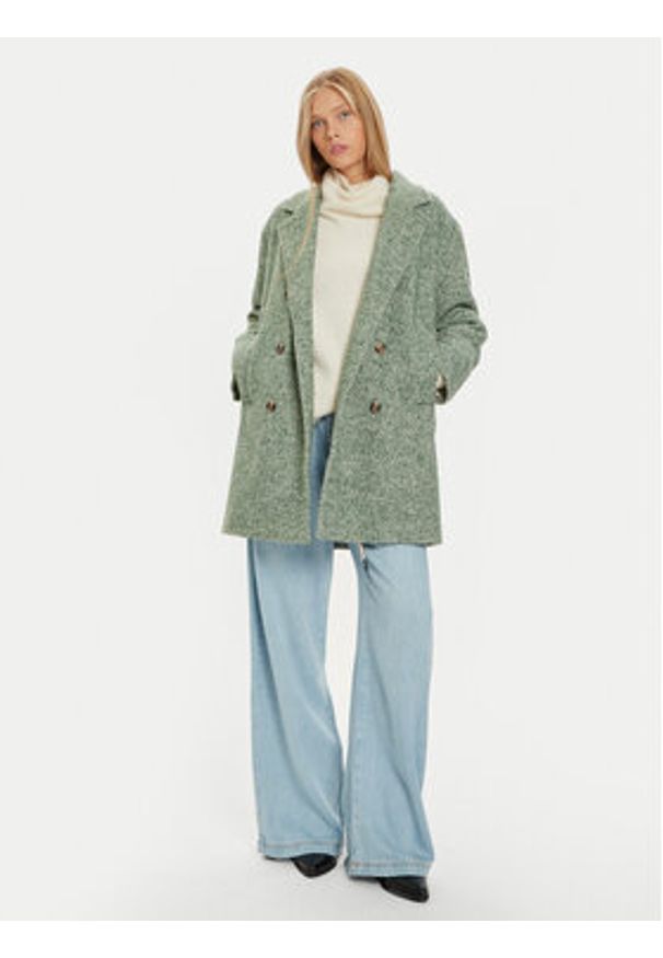 Pepe Jeans Płaszcz wełniany Camille PL402462 Zielony Regular Fit. Kolor: zielony. Materiał: syntetyk