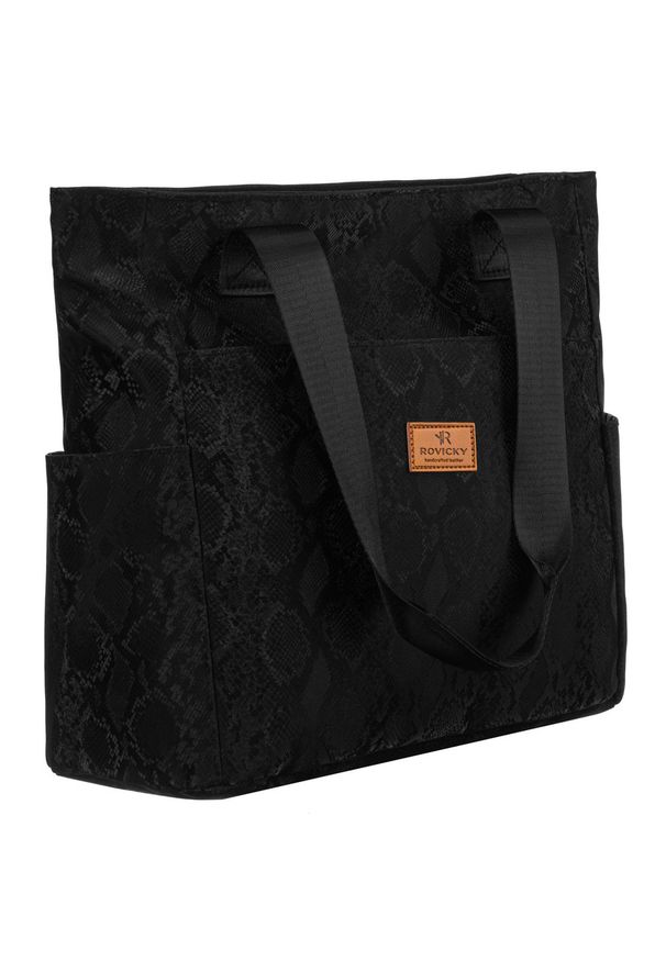 ROVICKY - Czarny shopper damski z poliestru zawieszony na wygodnych uchwytach Rovicky R-TZ-01. Kolor: czarny