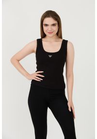 Guess - GUESS Czarny damski top Triangle Bling Rib Tank, Rozmiar S. Kolor: czarny