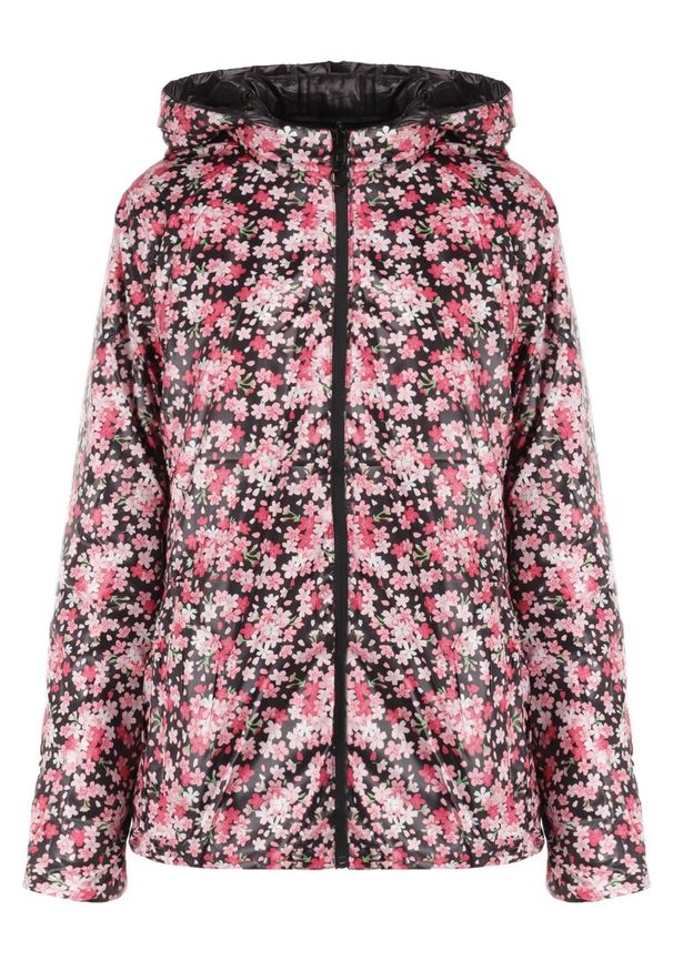 Born2be - Czarna Kurtka Dwustronna Hypselle. Kolekcja: plus size. Kolor: czarny. Materiał: jeans. Wzór: kwiaty, aplikacja. Styl: klasyczny