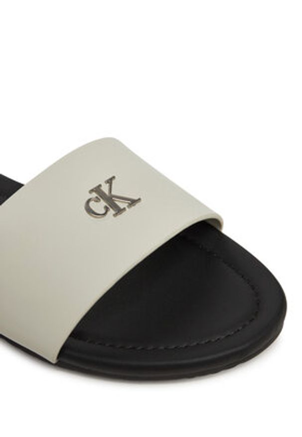 Calvin Klein Jeans Klapki Flat Sandal Slide Mg YW0YW01697 Biały. Kolor: biały. Materiał: skóra