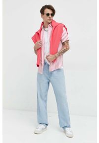Tommy Jeans bluza bawełniana męska kolor różowy z kapturem z aplikacją. Typ kołnierza: kaptur. Kolor: różowy. Materiał: bawełna. Wzór: aplikacja #4