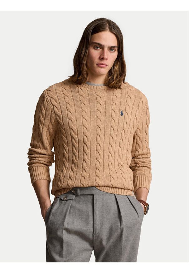 Polo Ralph Lauren Sweter 710775885014 Beżowy Regular Fit. Typ kołnierza: polo. Kolor: beżowy. Materiał: bawełna