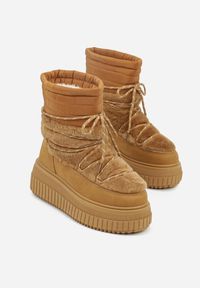 Born2be - Jasnobrązowe Pikowane Śniegowce na Grubej Tłoczonej Podeszwie z Futerkiem Adarlia. Okazja: na co dzień. Kolor: brązowy. Materiał: futro. Styl: casual #6