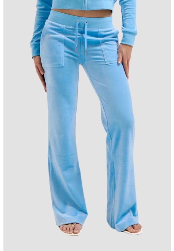 Juicy Couture - JUICY COUTURE Błękitne damskie spodnie dresowe Del Ray Pocketed Pant, Rozmiar M. Kolor: niebieski. Materiał: dresówka