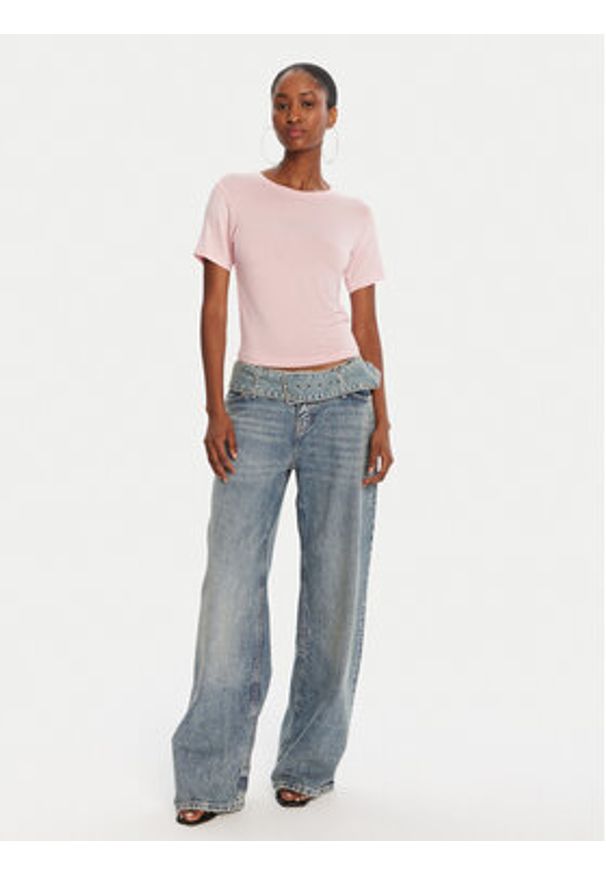 Juicy Couture T-Shirt Sheer JCWCT225301 Różowy Slim Fit. Kolor: różowy. Materiał: wiskoza