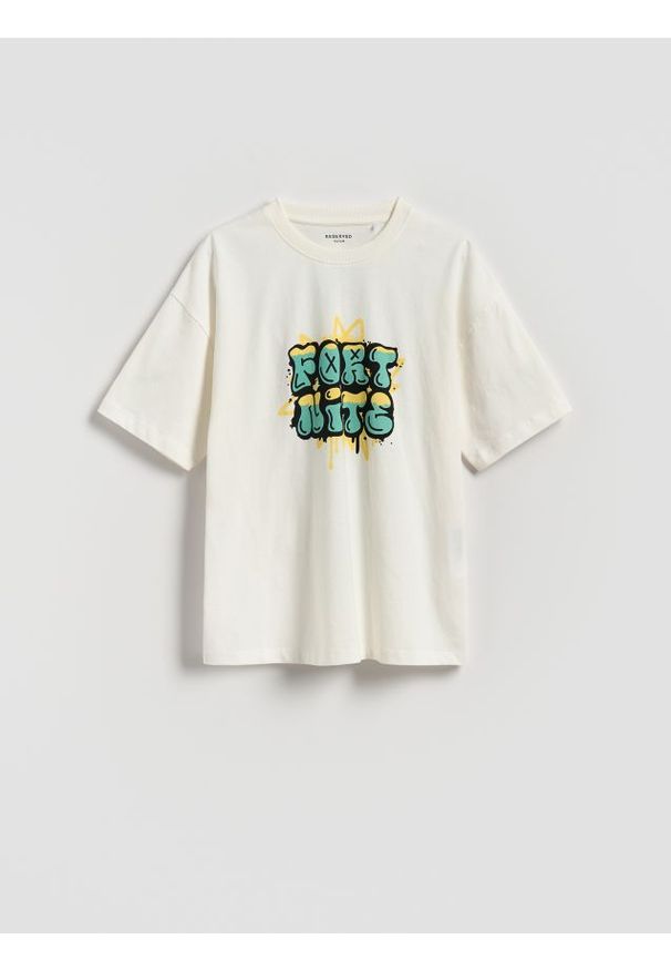 Reserved - T-shirt z nadrukiem Fortnite - biały. Kolor: biały. Materiał: dzianina, bawełna. Wzór: nadruk