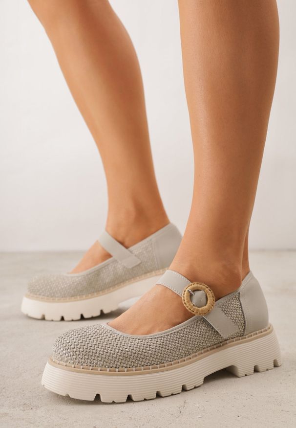 Born2be - Zielone Skórzane Półbuty na Platformie z Paskiem z Klamerką i Plecionką Limnoreia. Okazja: na co dzień. Zapięcie: pasek. Kolor: zielony. Materiał: skóra. Szerokość cholewki: normalna. Obcas: na platformie. Styl: klasyczny, casual