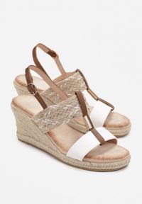 Renee - Białe Sandały na Koturnie ze Sznurka z Ozdobnym Paskiem z Imitacji Zamszu Mehna. Zapięcie: pasek. Kolor: biały. Materiał: zamsz. Sezon: lato. Obcas: na koturnie #5