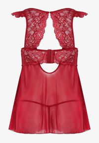 Renee - Bordowa Koronkowa Koszula Nocna Mini z Siateczki ze Stringami w Komplecie Tuala. Kolor: czerwony. Materiał: koronka #2