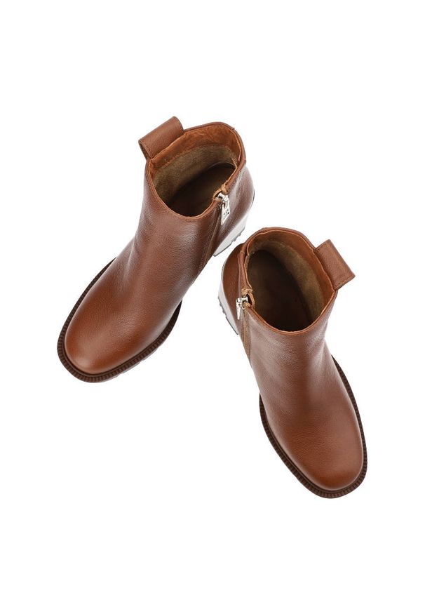 CheBello - Brązowe Botki Chebello Eleganckie Skórzane Buty Na Obcasie. Kolor: brązowy. Materiał: skóra. Obcas: na obcasie. Styl: elegancki. Wysokość obcasa: średni