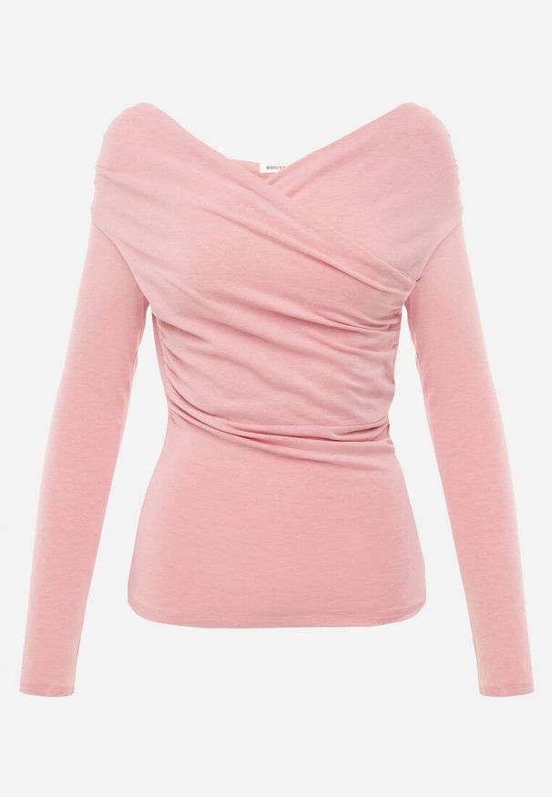 Renee - Różowa Marszczona Bluzka z Bawełną i Dekoltem w Łódkę Orinlia. Typ kołnierza: dekolt w łódkę. Kolor: różowy. Materiał: bawełna. Styl: elegancki