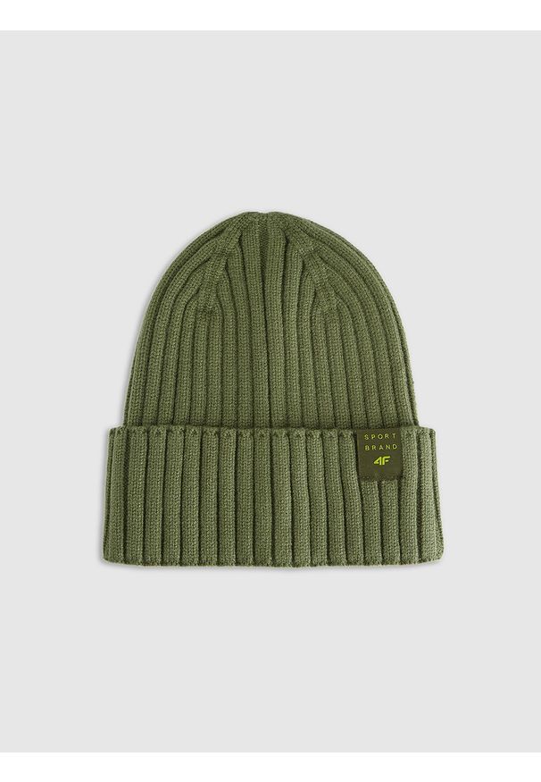 4f - 4F Czapka beanie dziecięca - khaki Uniwersalny. Kolor: brązowy, wielokolorowy, oliwkowy. Materiał: wiskoza, dzianina. Wzór: gładki. Sezon: zima. Styl: klasyczny, sportowy, casual, elegancki