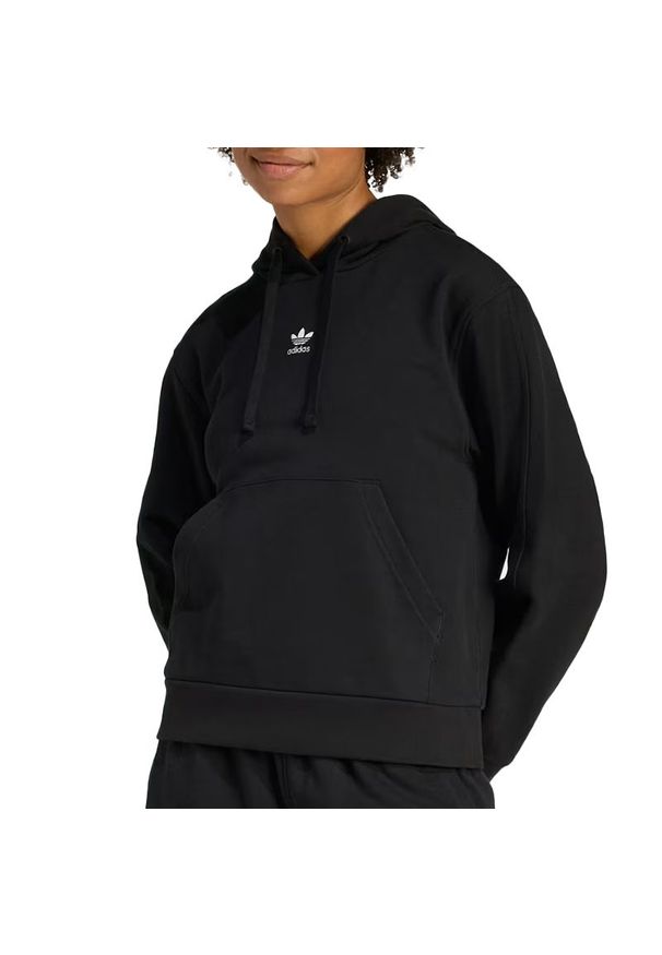 Adidas - Bluza damska adidas Originals Essentials French Terry Regular Hoodie KC6729 - czarna. Typ kołnierza: kaptur. Kolor: czarny. Materiał: bawełna. Wzór: aplikacja. Styl: klasyczny