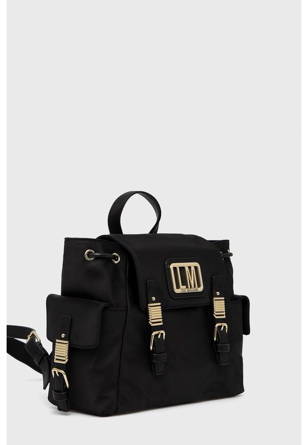 Love Moschino Plecak damski kolor czarny mały gładki. Kolor: czarny. Wzór: gładki