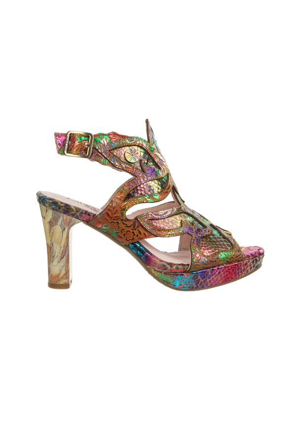 Sandały Laura Vita Hicao 19 Prune 202042, Wielokolorowy, Skóra naturalna - 37. Zapięcie: rzepy. Kolor: wielokolorowy. Materiał: skóra. Obcas: na obcasie. Styl: elegancki. Wysokość obcasa: średni