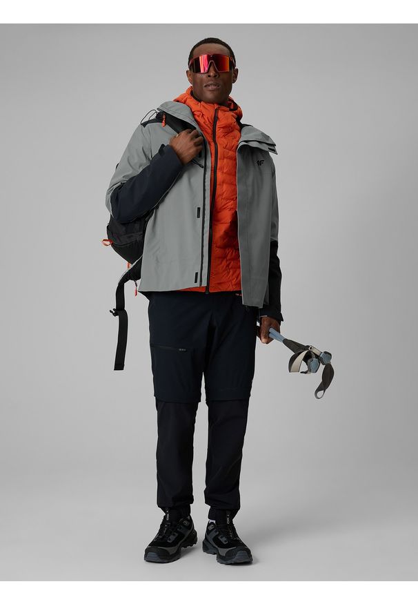 4f - 4F Kurtka trekkingowa membrana 10000 męska - szara 3XL. Kolor: szary. Materiał: materiał. Długość: długie