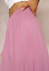 Renee - Różowe Szerokie Spodnie High Waist o Długości 7/8 Rathi. Stan: podwyższony. Kolor: różowy. Materiał: tkanina, wiskoza #2