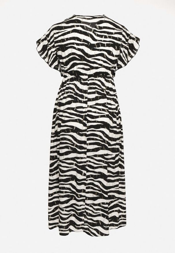 Born2be - Czarno-Biała Kopertowa Sukienka z Wiskozy z Gumką w Talii Vikirea. Okazja: na co dzień. Typ kołnierza: dekolt w kształcie V. Kolor: czarny. Materiał: wiskoza. Długość rękawa: krótki rękaw. Typ sukienki: kopertowe. Styl: casual, elegancki