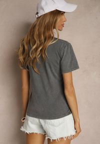 Renee - Ciemnoszary T-shirt z Bawełny z Nadrukiem Inaren. Okazja: na co dzień. Kolor: szary. Materiał: bawełna. Wzór: nadruk. Styl: klasyczny, casual #5