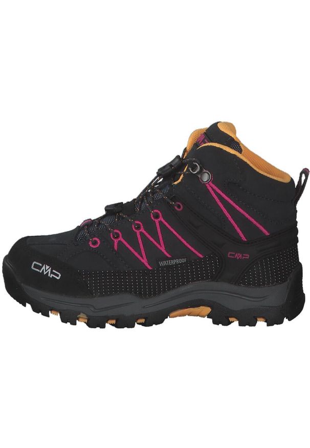 Buty trekkingowe dla dzieci CMP Rigel Mid WP. Wysokość cholewki: za kostkę. Kolor: czarny, różowy, wielokolorowy. Materiał: materiał. Szerokość cholewki: normalna. Sport: turystyka piesza