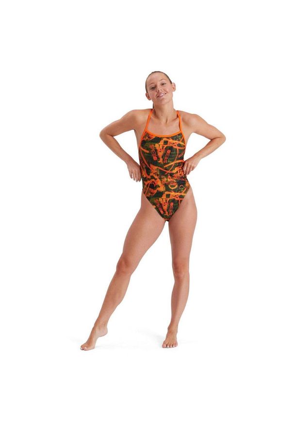 Strój Kąpielowy Speedo Wall Spray Vback – Czarny/pomarańczowy – Rozmiar 26. Kolor: czarny. Wzór: nadruk