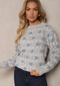 Renee - Czarny Klasyczny Sweter w Grochy o Prostym Kroju Mazzina. Kolor: czarny. Wzór: grochy. Styl: klasyczny #5