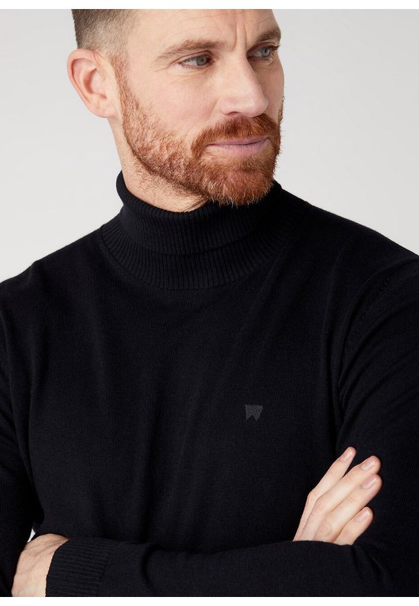 Wrangler - WRANGLER ROLL NECK KNIT MĘSKI SWETER BLACK W8D42P100. Okazja: na co dzień. Materiał: materiał, bawełna, wełna, nylon. Długość rękawa: długi rękaw. Długość: długie. Styl: elegancki, casual