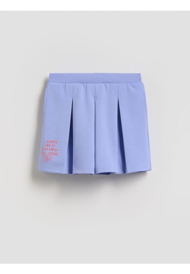 Reserved - Spódnico-szorty z nadrukiem - niebieski. Kolor: niebieski. Materiał: dzianina, bawełna. Wzór: nadruk