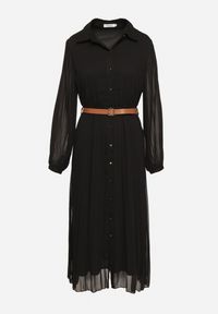 Born2be - Czarna Plisowana Sukienka o Koszulowym Kroju z Dodatkowym Paskiem Mialessa. Okazja: na co dzień. Kolor: czarny. Materiał: materiał. Typ sukienki: koszulowe. Styl: klasyczny, casual, elegancki #5