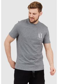 Armani Exchange - ARMANI EXCHANGE Szary t-shirt męski z wyszywanym logo, Rozmiar XXL. Kolor: szary. Materiał: prążkowany