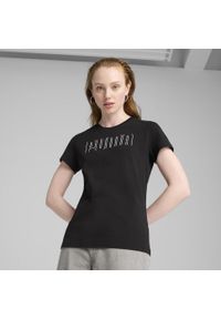 Puma - Damska koszulka PUMA SPORT z grafiką PUMA Black. Kolor: czarny. Materiał: guma. Wzór: nadruk. Sport: fitness