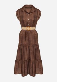 Born2be - Brązowa Sukienka Ozdobiona Plecionym Paskiem i Guzikami Filianea. Okazja: na co dzień. Kolor: brązowy. Materiał: jeans. Wzór: aplikacja. Styl: casual, elegancki #6
