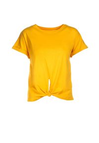 Born2be - Żółty T-shirt Therial. Kolor: żółty. Materiał: dzianina. Długość rękawa: krótki rękaw. Długość: krótkie. Wzór: gładki. Styl: klasyczny #2