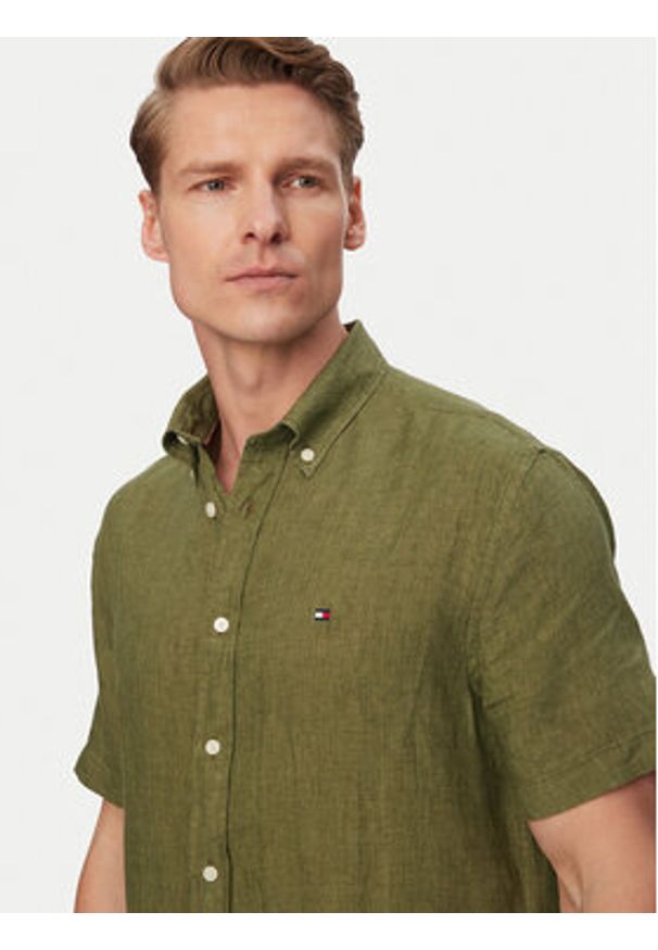 TOMMY HILFIGER - Tommy Hilfiger Koszula MW0MW41531 Zielony ciemny Regular Fit. Kolor: zielony. Materiał: len