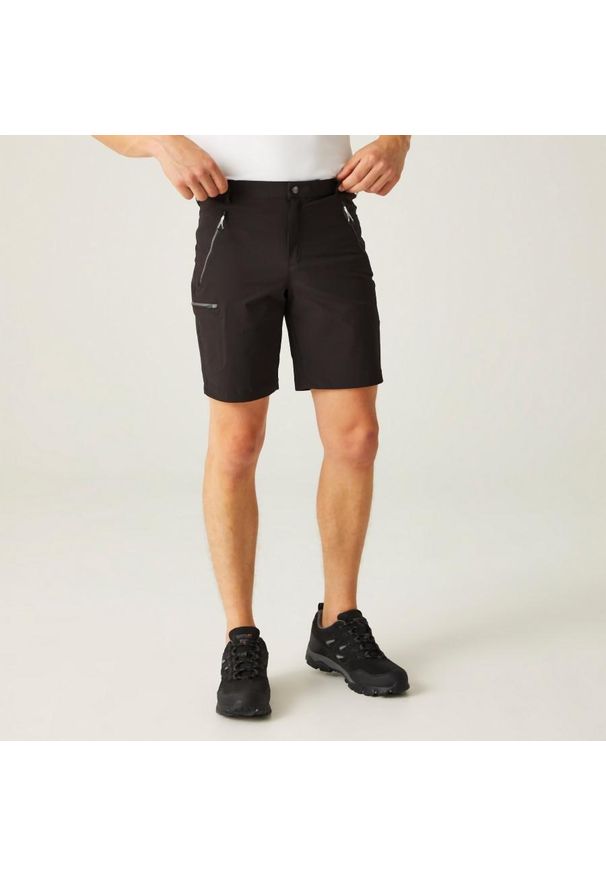 Regatta - Szorty trekkingowe męskie Xert Stretch III. Kolor: czarny, wielokolorowy. Sport: turystyka piesza