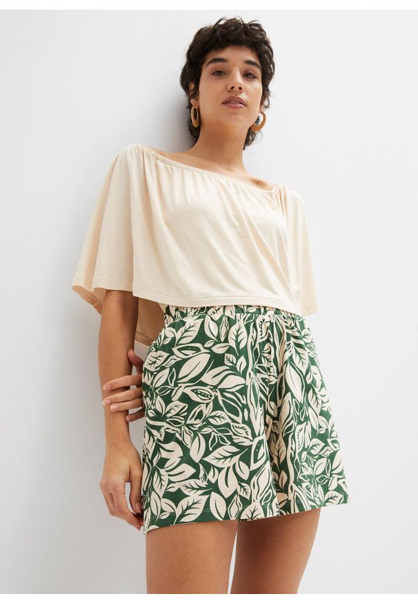 bonprix - Szorty z dżerseju z elastycznej mieszanki bawełny. Kolor: zielony. Materiał: jersey, bawełna. Wzór: nadruk