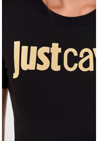 Just Cavalli - JUST CAVALLI Czarny damski t-shirt Logo Gold, Rozmiar S. Kolor: czarny #3