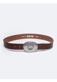 Big-Star - Pasek skórzany z ozdobną klamrą brązowy Almos 804. Kolor: brązowy. Materiał: skóra. Styl: vintage, elegancki, klasyczny