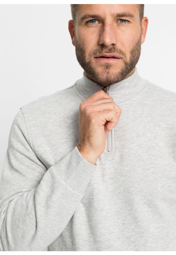 bonprix - Bluza ze stójką. Okazja: na co dzień. Typ kołnierza: kołnierzyk stójkowy. Kolor: szary. Styl: casual