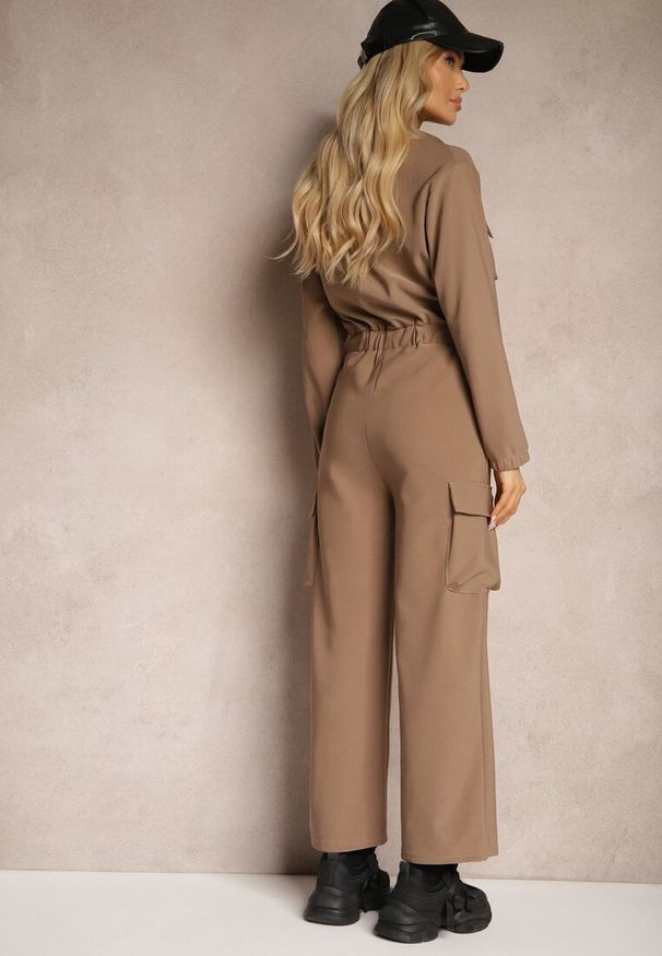 Renee - Brązowy Kombinezon w Stylu Utility Taliowany Liarael. Kolor: brązowy. Materiał: tkanina