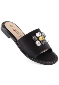 Klapki damskie z cyrkoniami komfortowe czarne S.Barski 031. Kolor: czarny. Materiał: skóra ekologiczna #1