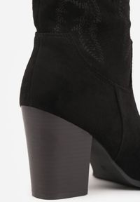 Renee - Czarne Brokatowe Botki Kowbojki na Słupku Remirra. Okazja: na co dzień. Nosek buta: szpiczasty. Kolor: czarny. Materiał: jeans. Wzór: aplikacja. Obcas: na słupku. Styl: casual, elegancki #8