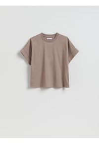 Reserved - Bawełniany t-shirt - brązowy. Kolor: brązowy. Materiał: bawełna