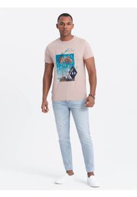 Ombre Clothing - Męski t-shirt bawełniany z nadrukiem California - różowy V2. Kolor: różowy. Materiał: bawełna. Wzór: nadruk. Sezon: lato. Styl: klasyczny #8