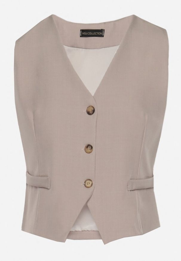 Born2be - Jasnoszara Kamizelka Garniturowa na Guziki Raelitha. Kolor: szary. Materiał: tkanina, jeans. Wzór: aplikacja. Sezon: wiosna, jesień. Styl: elegancki