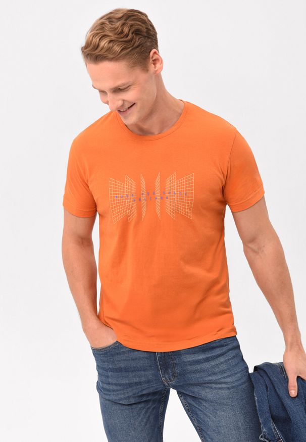 Volcano - T-shirt z nadrukiem T-FLUX. Okazja: na co dzień. Materiał: jeans, włókno, dresówka, bawełna, materiał. Długość rękawa: krótki rękaw. Długość: krótkie. Wzór: nadruk. Styl: klasyczny, casual